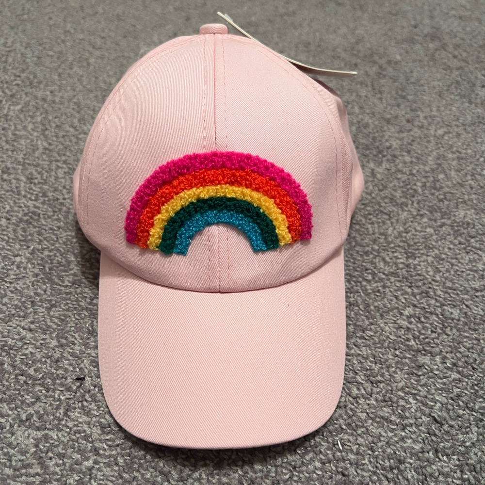 Pink Cap with Rainbow Embroidery